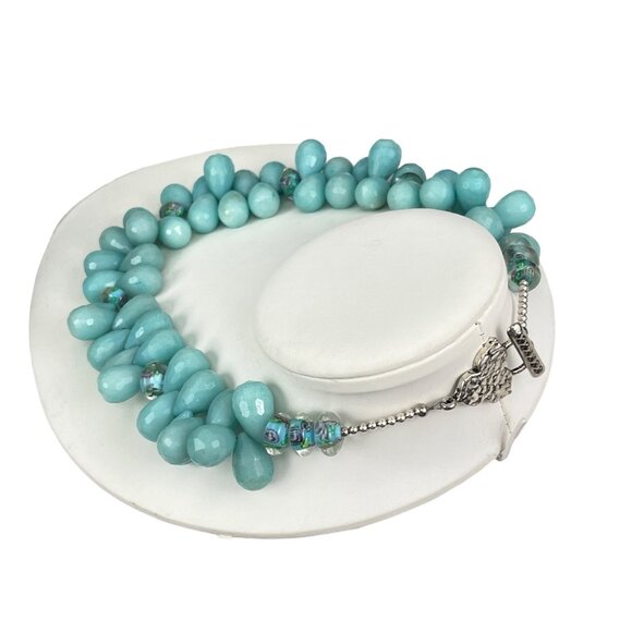 Aquamarine Beaded Necklace With Silver Toggle Clasp and Glass Accents 18" Length - Picture 4 of 9